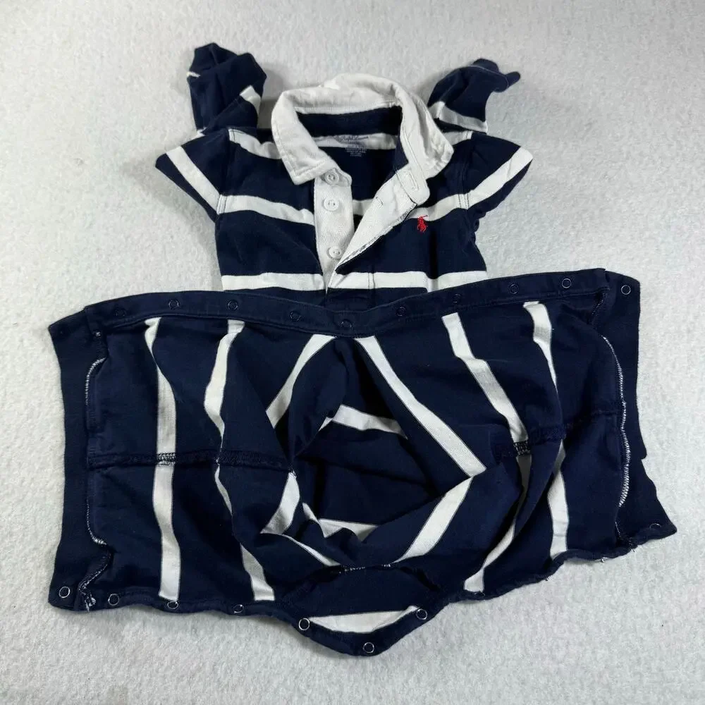 Ralph Lauren 12M Baby Striped Cotton Jersey Rugby Coverall Classic Polo